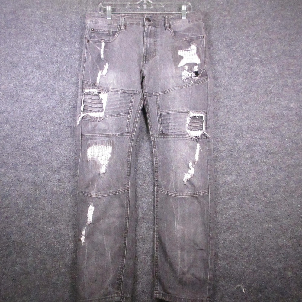 Southpole Jeans Mens 35x29 Gray Slim Fit Straight Leg Distressed Stretch Denim